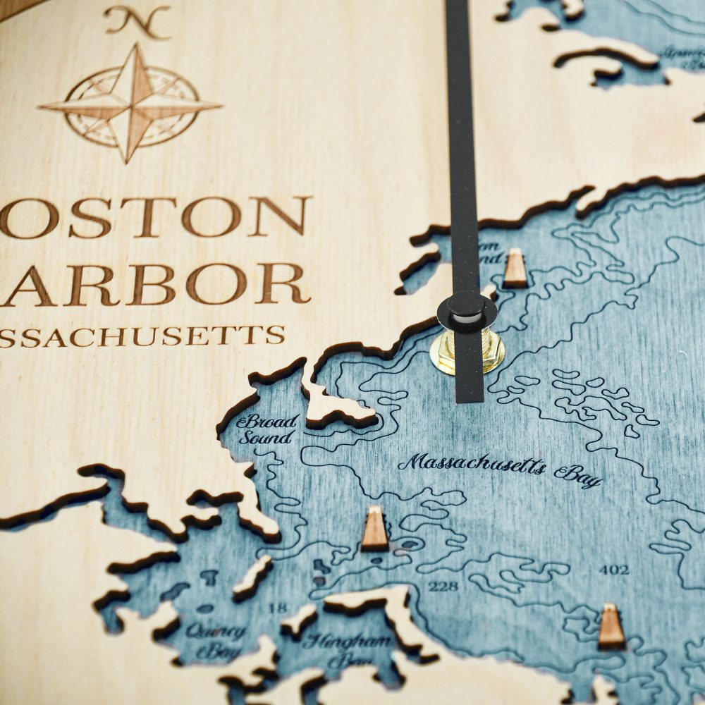 Boston Harbor Tide Clock Honey Accent with Blue Green Water Detail Shot 1