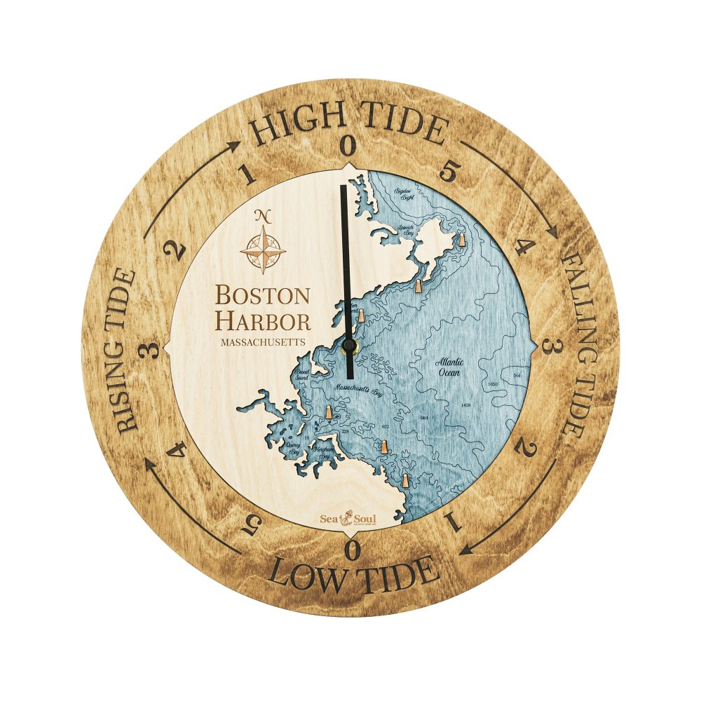 Boston Harbor Tide Clock Honey Accent with Blue Green Water