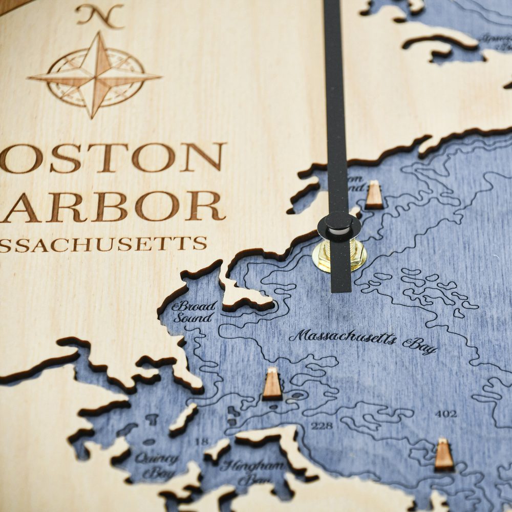 Boston Harbor Tide Clock Honey Accent with Deep Blue Water Detail Shot 1
