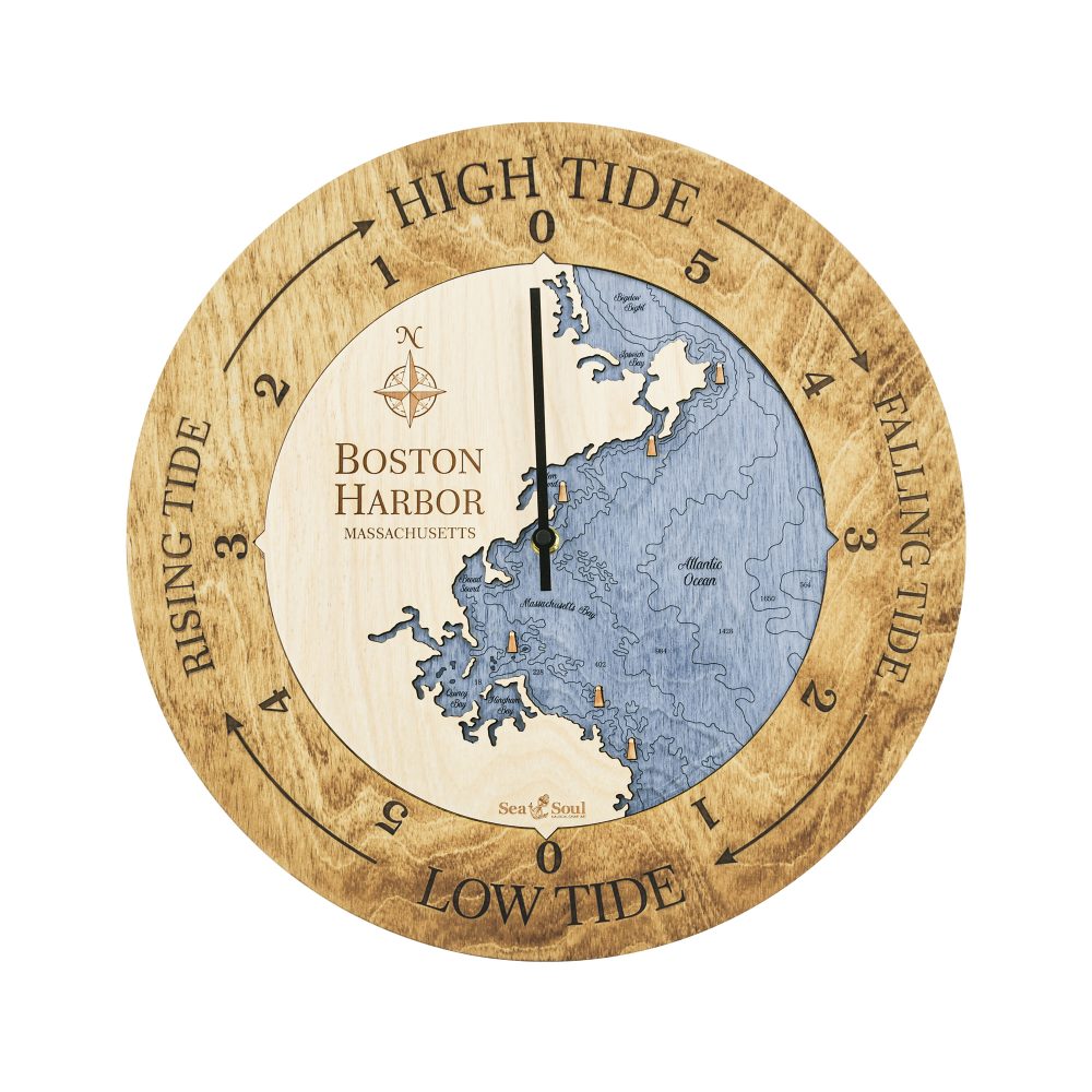 Boston Harbor Tide Clock Honey Accent with Deep Blue Water