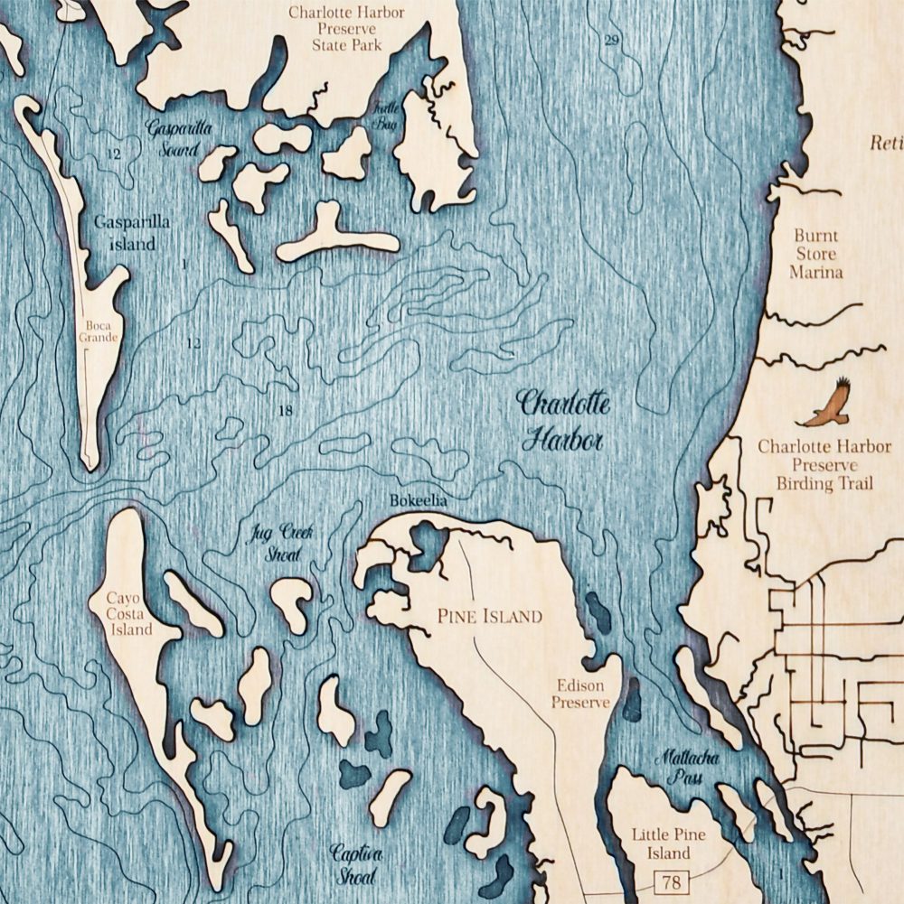 Cape Coral Wall Art - Two-Level 3D Wood Map - Sea and Soul Charts