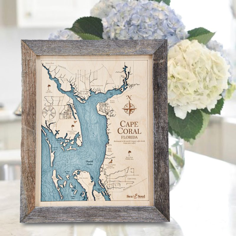 Cape Coral Wall Art - Two-Level 3D Wood Map - Sea and Soul Charts