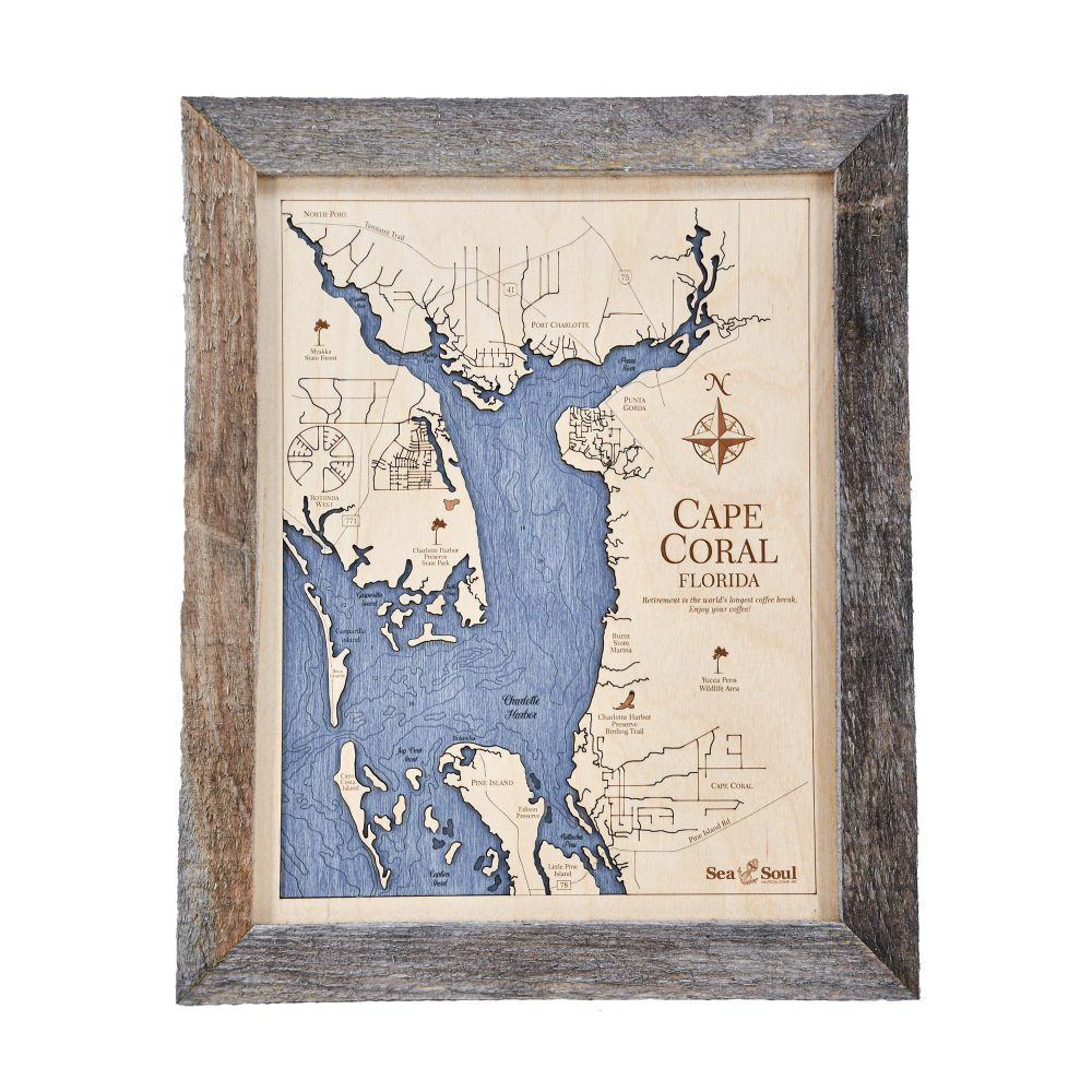 Cape Coral Wall Art 13x16 Rustic Pine Accent with Deep Blue Water