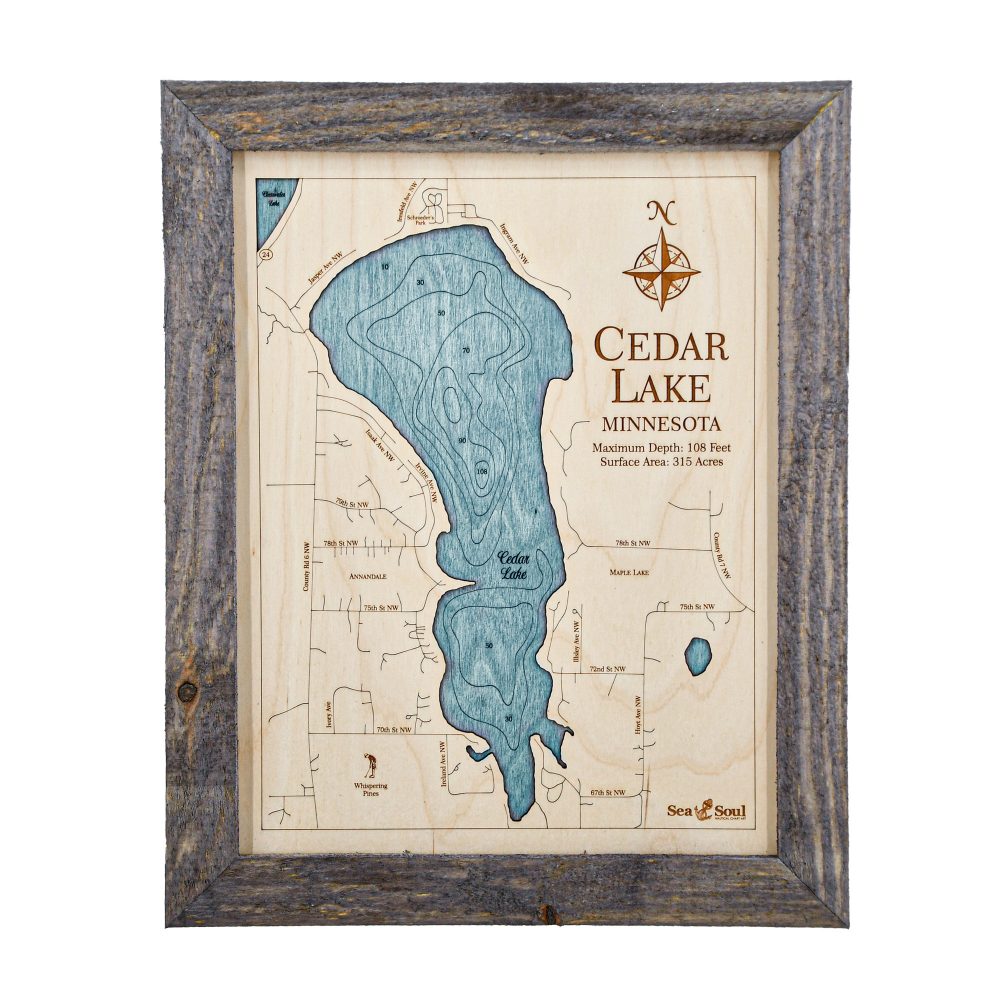 Cedar Lake Wall Art 13x16 Rustic Pine Accent with Blue Green Water