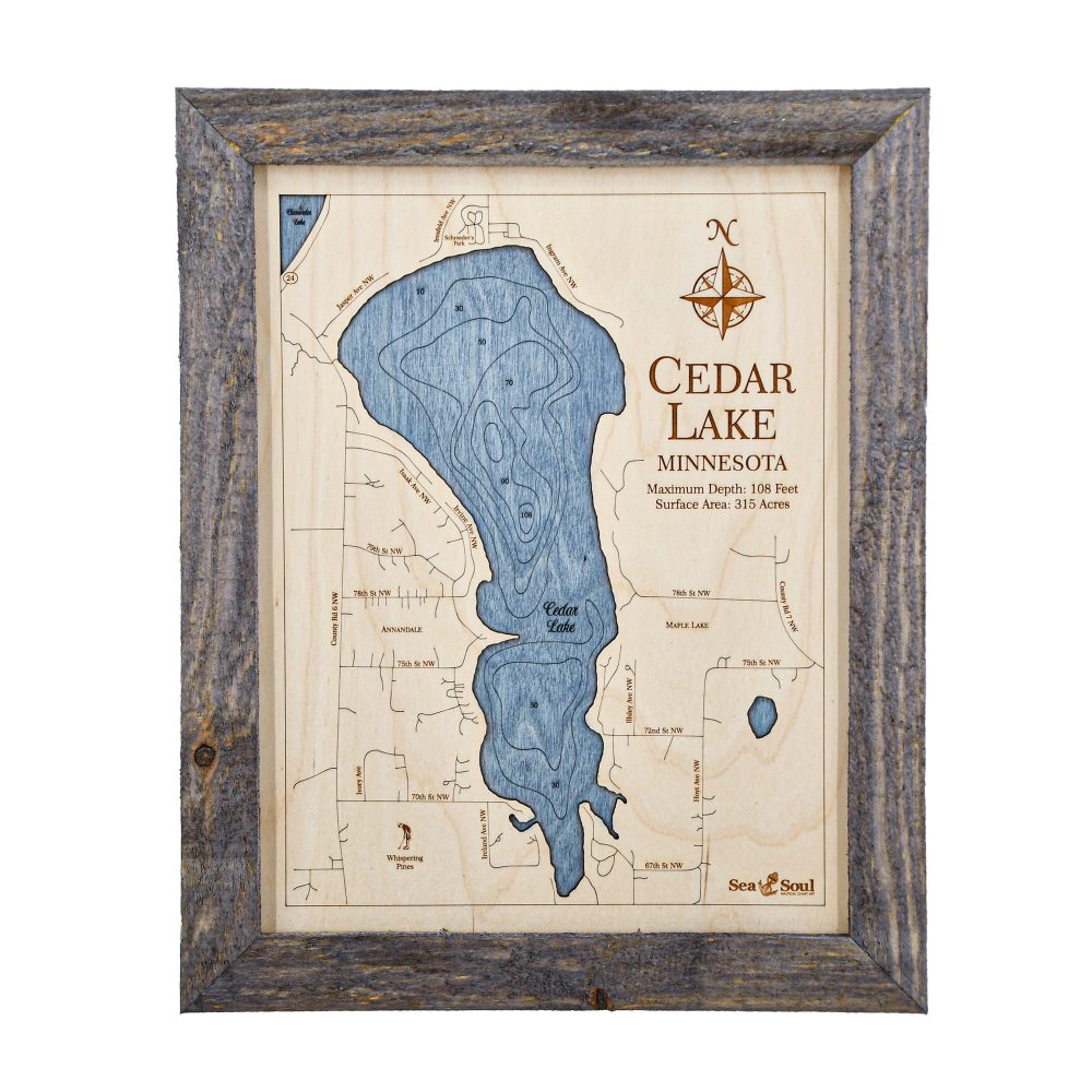 Cedar Lake Wall Art 13x16 Rustic Pine Accent with Deep Blue Water