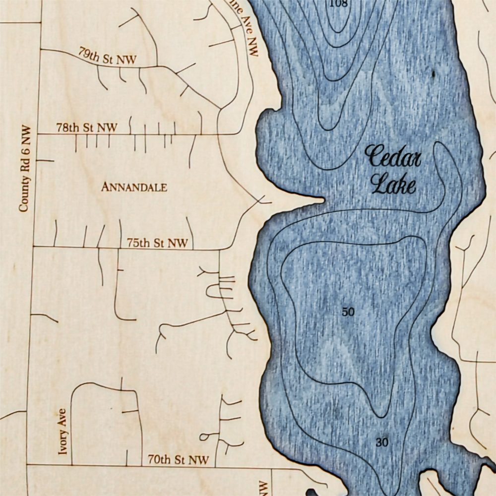 Cedar Lake Wall Art 13x16 Rustic Pine Accent with Deep Blue Water Detail Shot 2