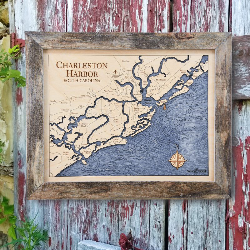 Charleston Harbor Wall Art - Two-Level Wood Map - Sea and Soul Charts