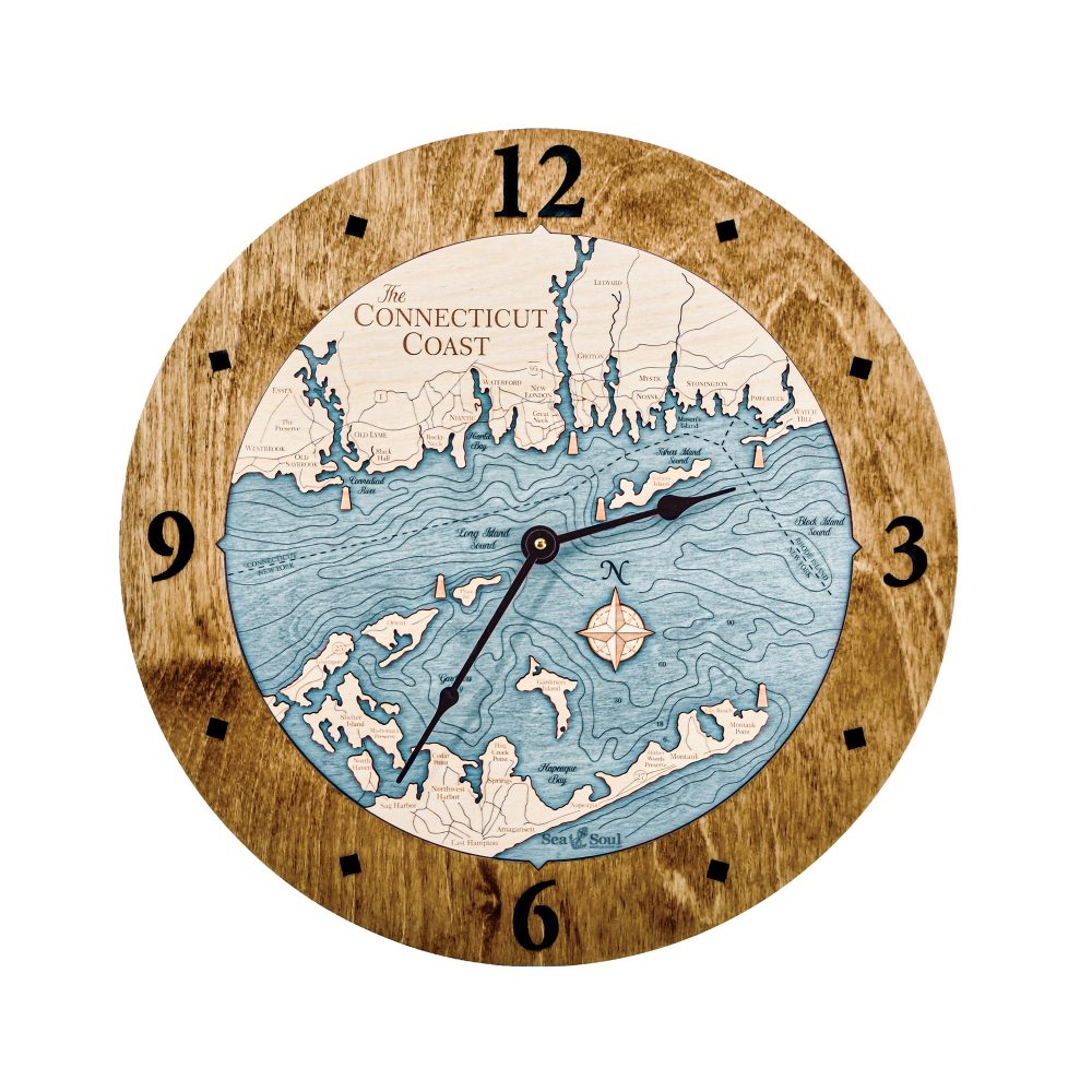 Connecticut Coast Nautical Clock Americana Accent with Blue Green Water