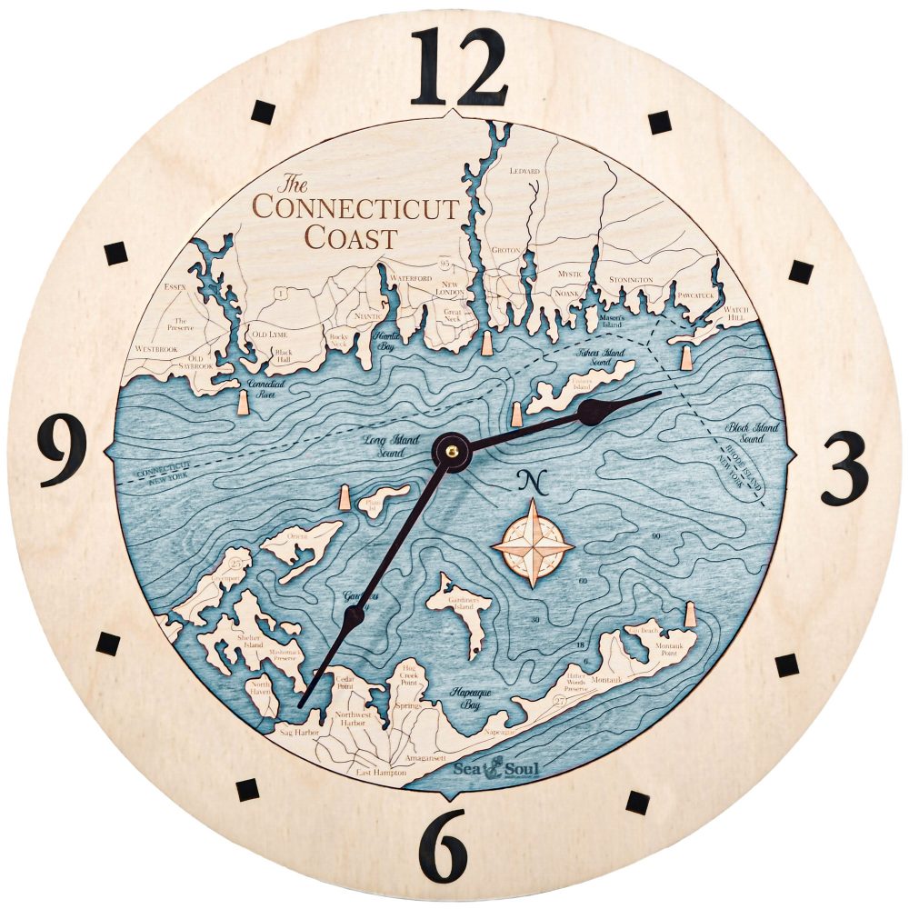Connecticut Coast Nautical Clock Birch Accent with Blue Green Water