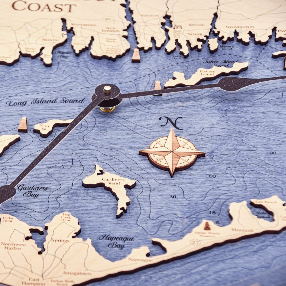 Connecticut Coast Nautical Clock Birch Accent with Deep Blue Water Detail Shot 3