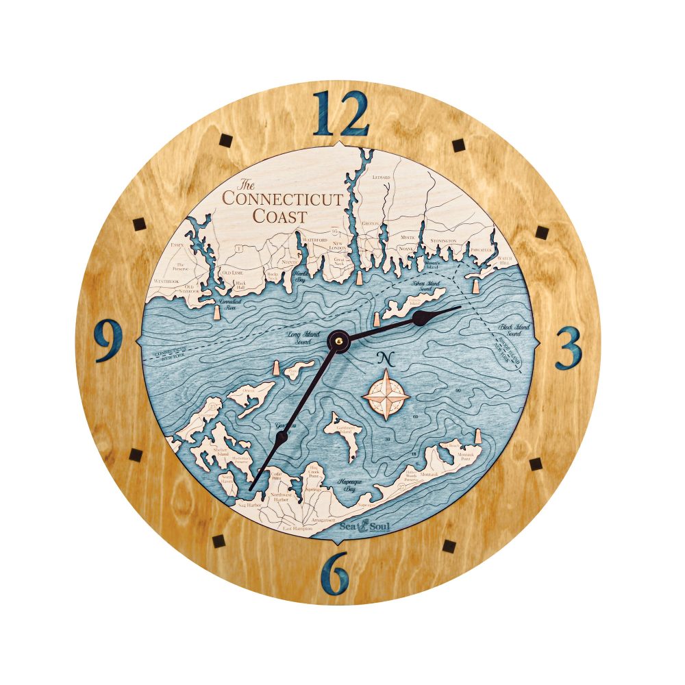 Connecticut Coast Nautical Clock Honey Accent with Blue Green Water