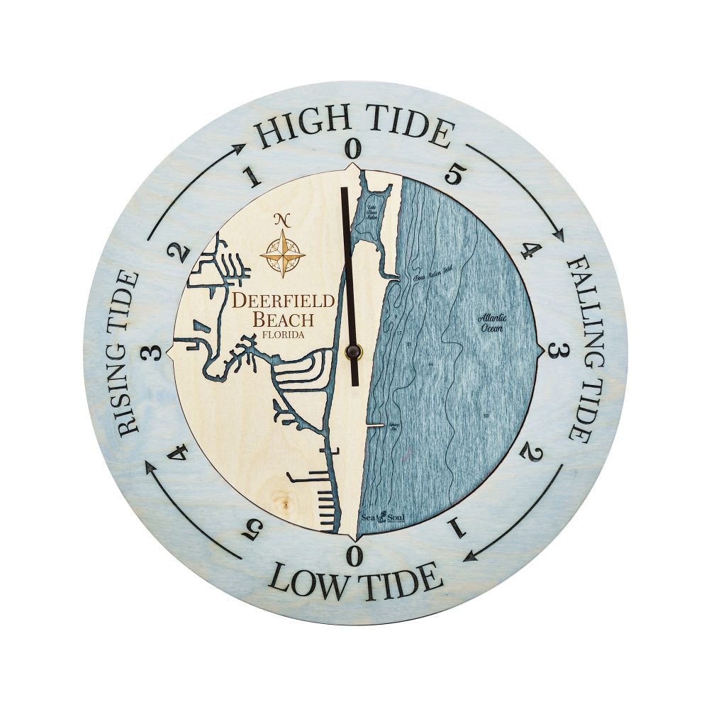 Deerfield Beach Tide Clock Bleach Blue Accent with Blue Green Water