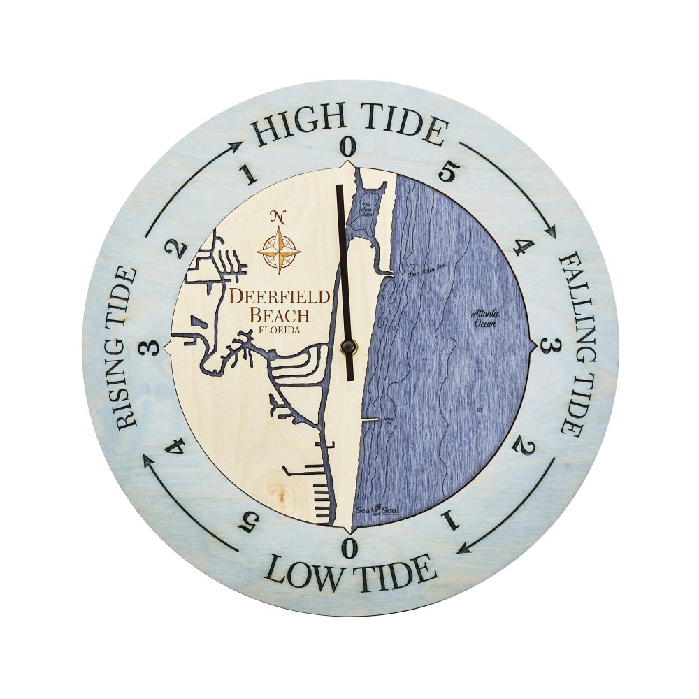 Deerfield Beach Tide Clock Bleach Blue Accent with Deep Blue Water