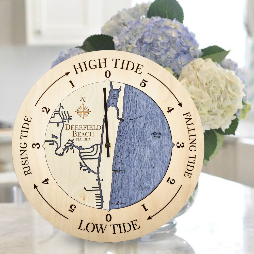 Deerfield Beach Birch Accent with Deep Blue Water Sitting on Countertop with Flowers