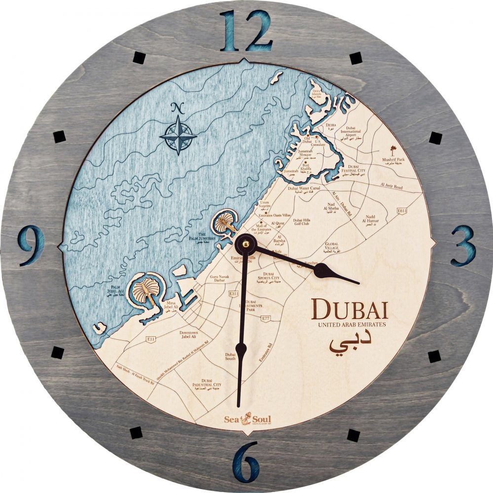 Dubai Nautical Clock Driftwood Accent with Blue Green Water Product Shot