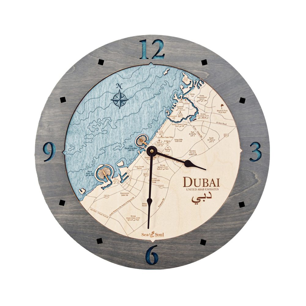 Dubai Nautical Clock Driftwood Accent with Blue Green Water