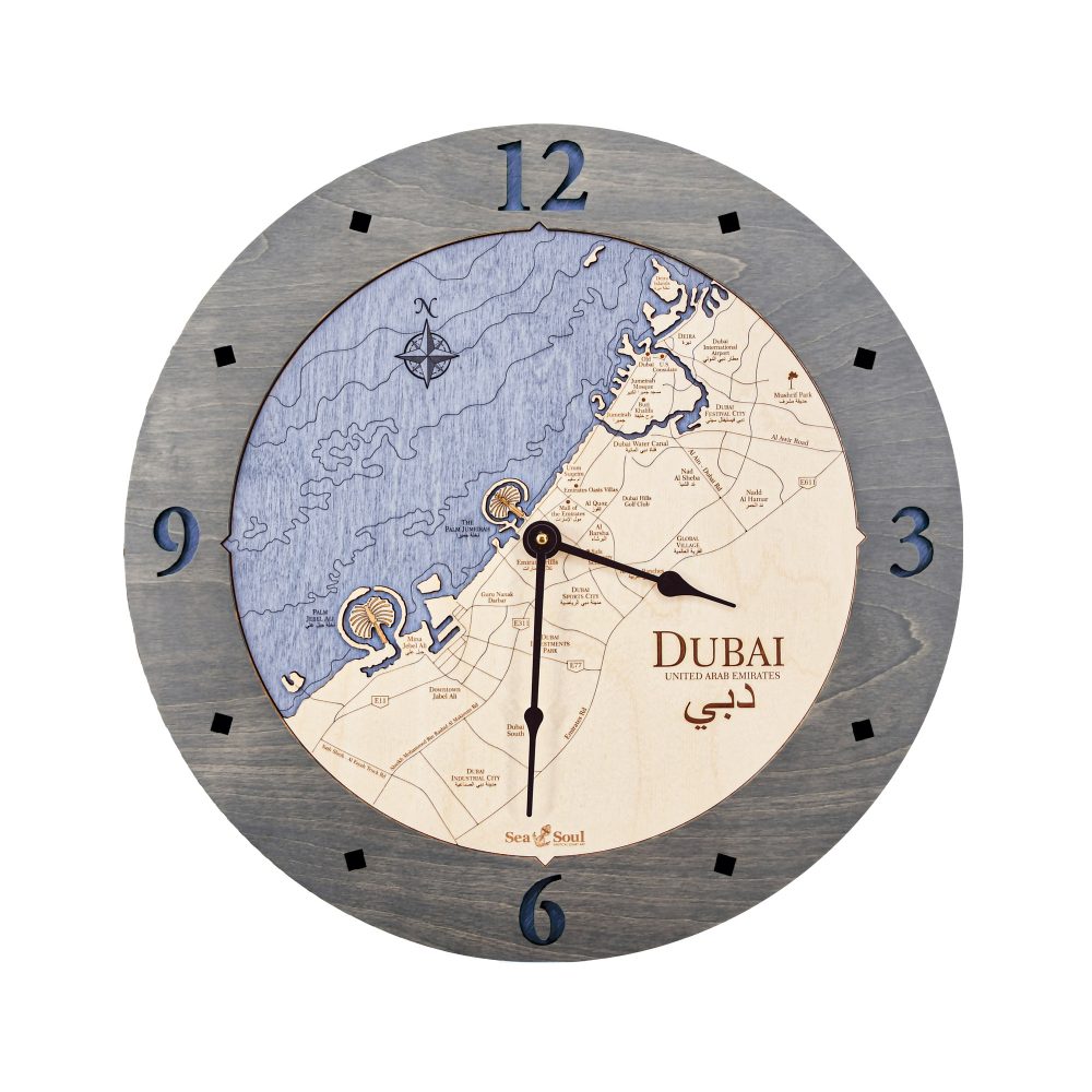 Dubai Nautical Clock Driftwood Accent with Deep Blue Water