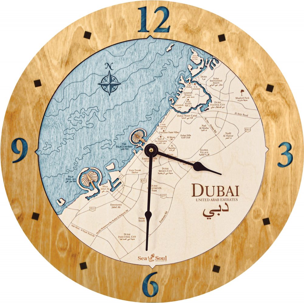 Dubai Nautical Clock Honey Accent with Blue Green Water Product Shot
