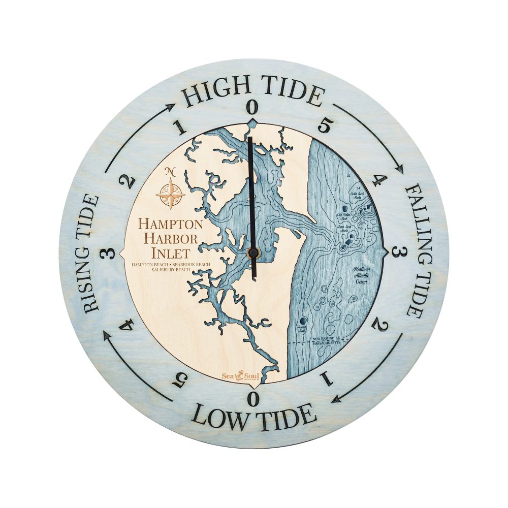 Hampton Harbor Inlet Tide Clock Bleach Blue Accent with Blue Green Water