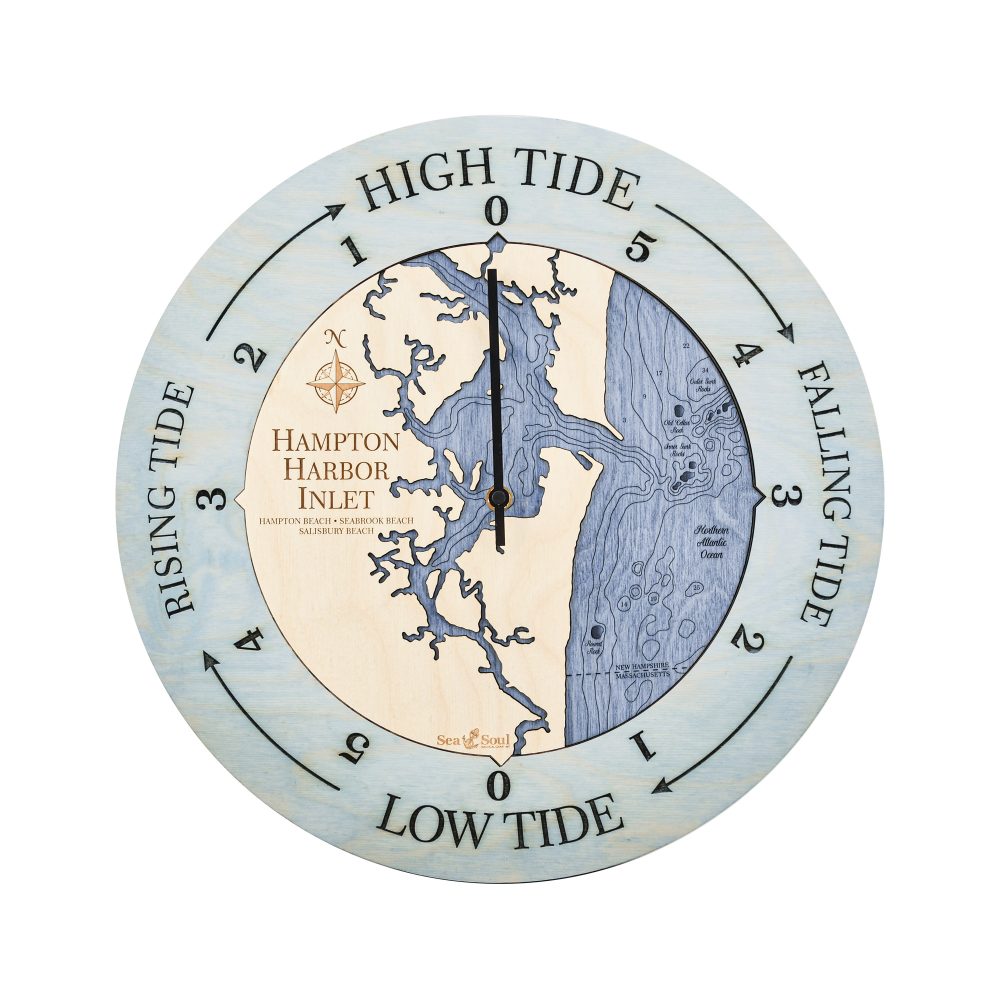 Hampton Harbor Inlet Tide Clock Bleach Blue Accent with Deep Blue Water
