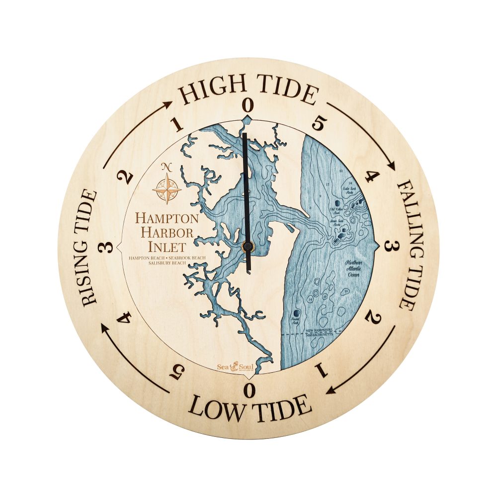 Hampton Harbor Inlet Tide Clock Birch Accent with Blue Green Water