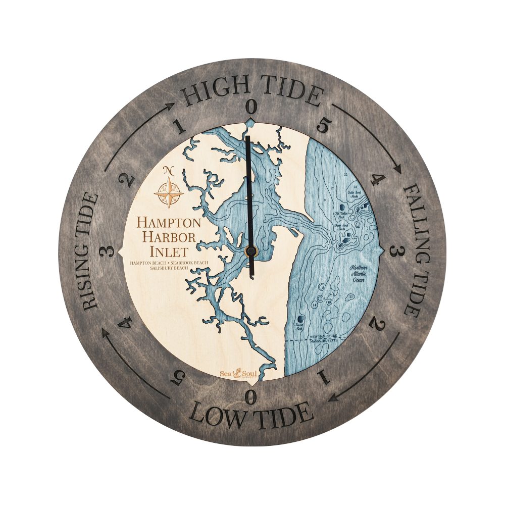 Hampton Harbor Inlet Tide Clock Driftwood Accent with Blue Green Water