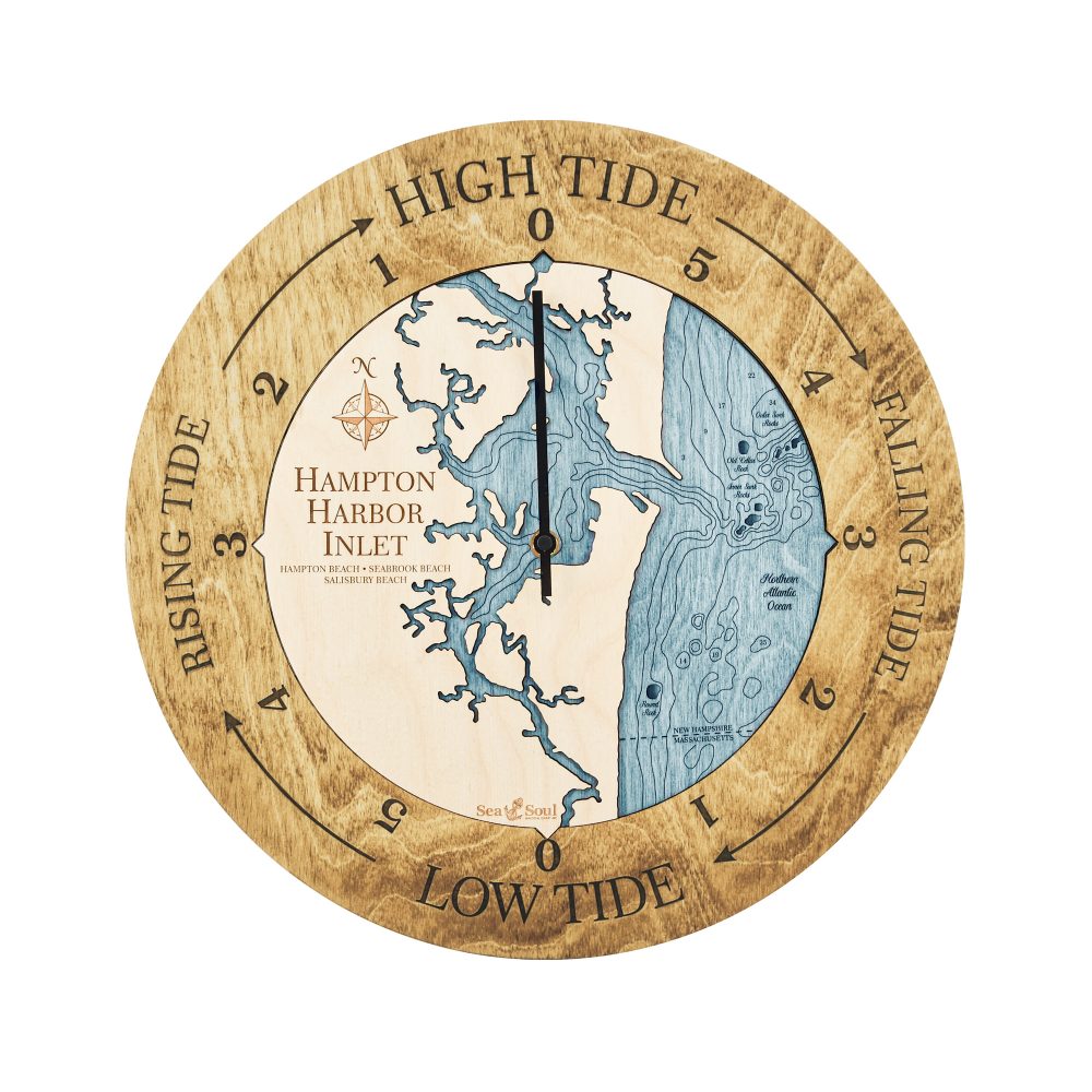 Hampton Harbor Inlet Tide Clock Honey Accent with Blue Green Water