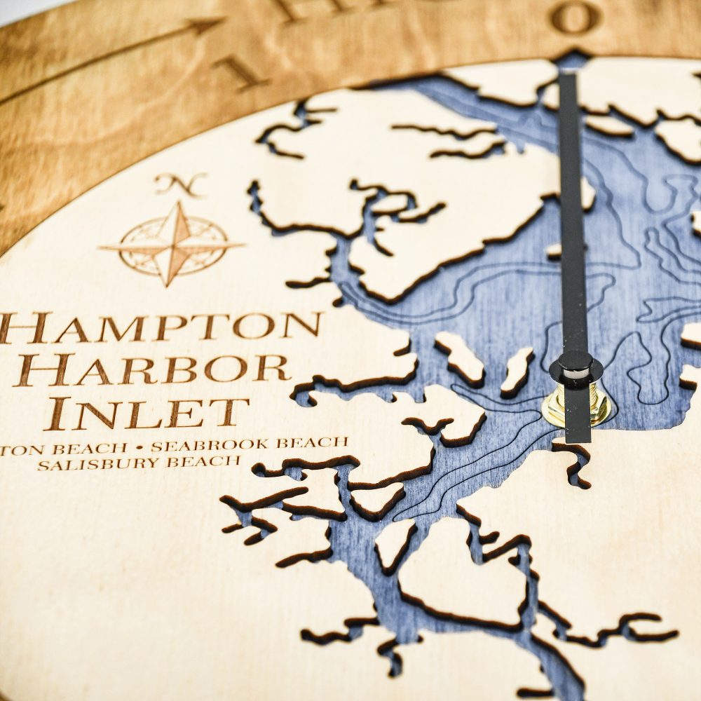 Hampton Harbor Inlet Tide Clock Honey Accent with Deep Blue Water Detail Shot 1