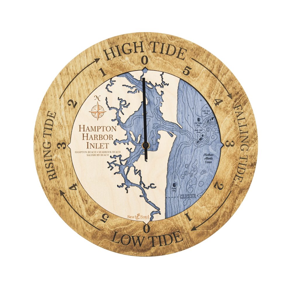 Hampton Harbor Inlet Tide Clock Honey Accent with Deep Blue Water