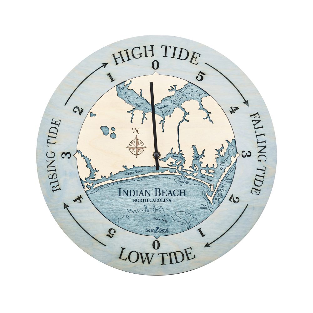 Indian Beach Tide Clock Bleach Blue Accent with Blue Green Water