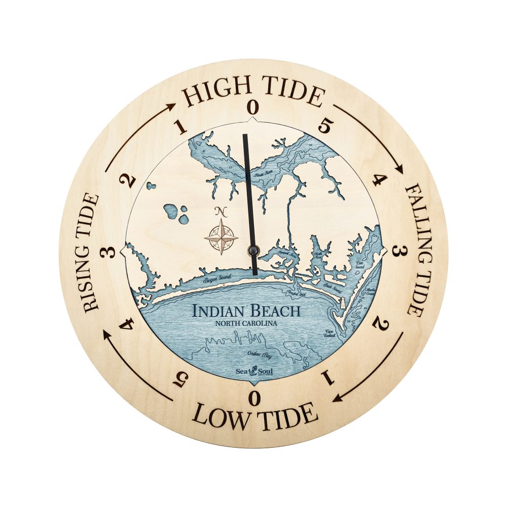 Indian Beach Tide Clock Birch Accent with Blue Green Water
