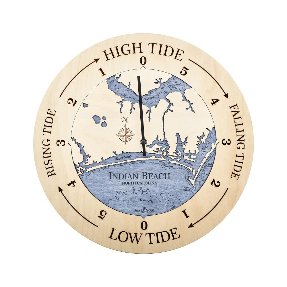 Indian Beach Tide Clock Birch Accent with Deep Blue Water