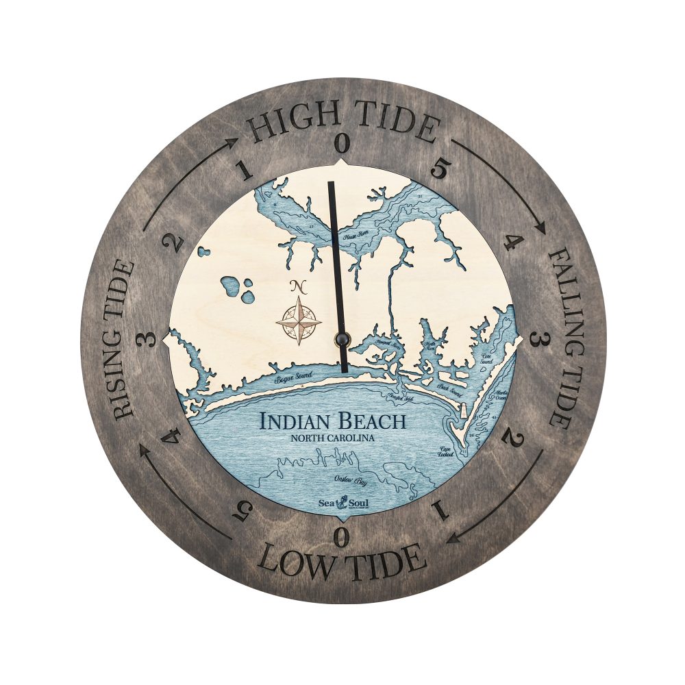 Indian Beach Tide Clock Driftwood Accent with Blue Green Water