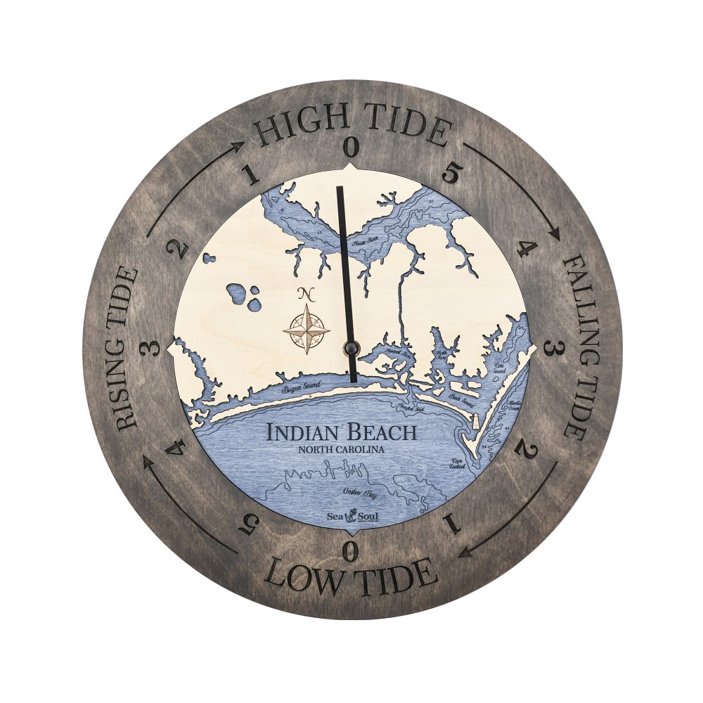 Indian Beach Tide Clock Driftwood Accent with Deep Blue Water