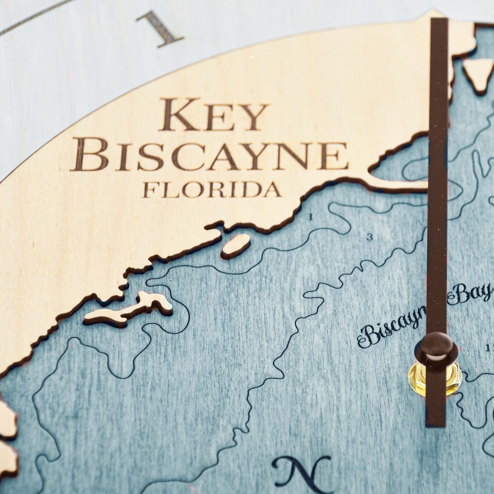 Key Biscayne Tide Clock Bleach Blue Accent with Blue Green Water Detail Shot 1
