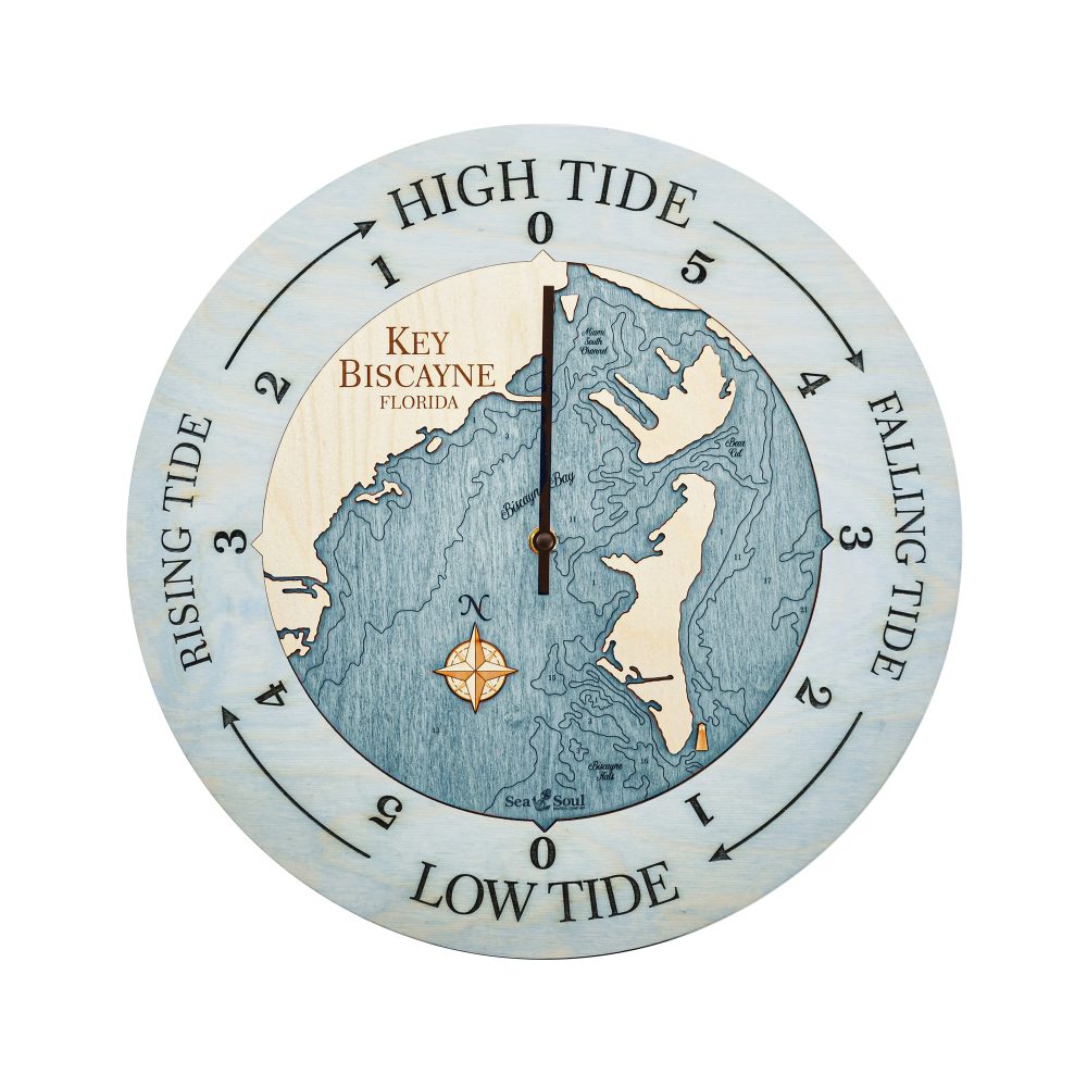 Key Biscayne Tide Clock Bleach Blue Accent with Blue Green Water