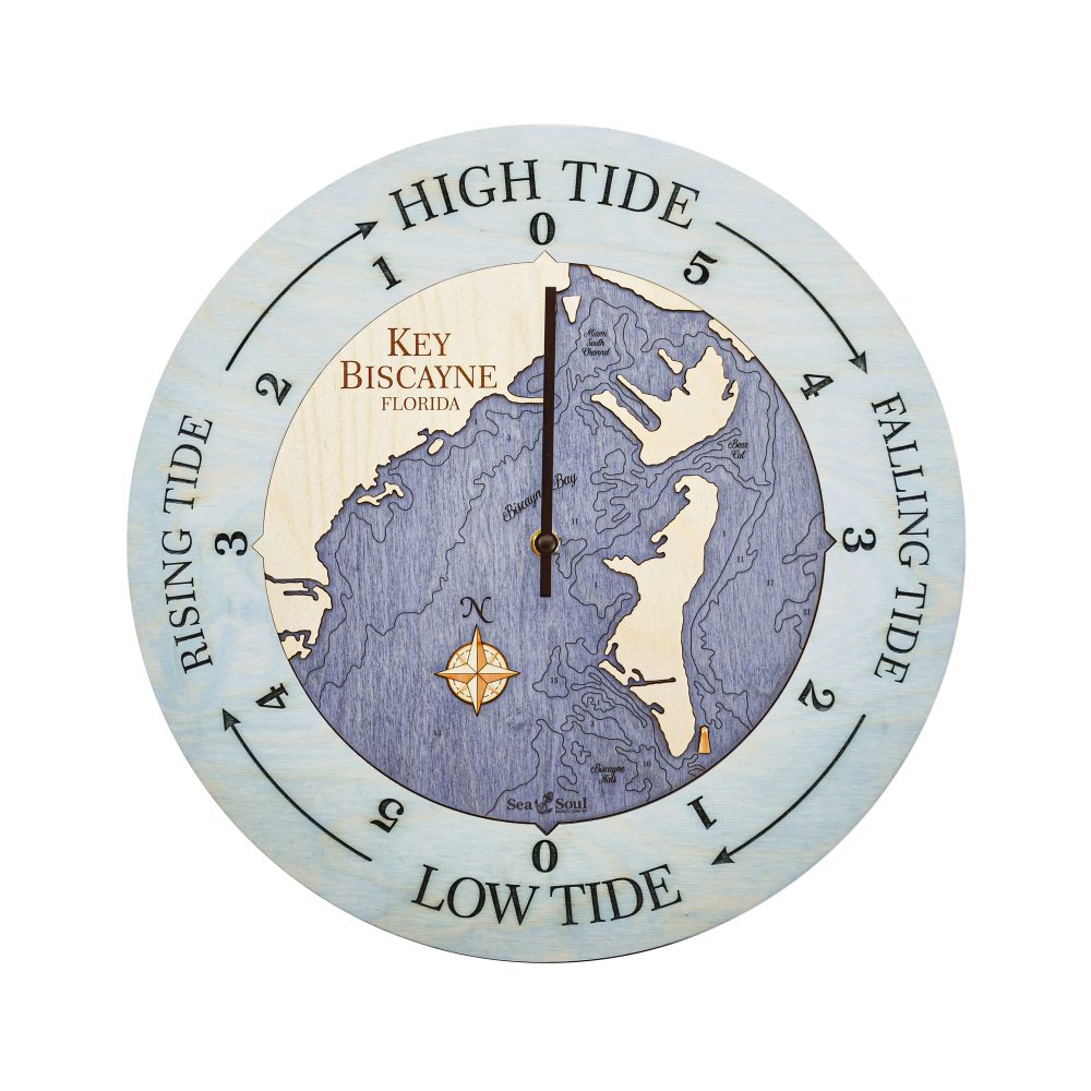Key Biscayne Tide Clock Bleach Blue Accent with Deep Blue Water