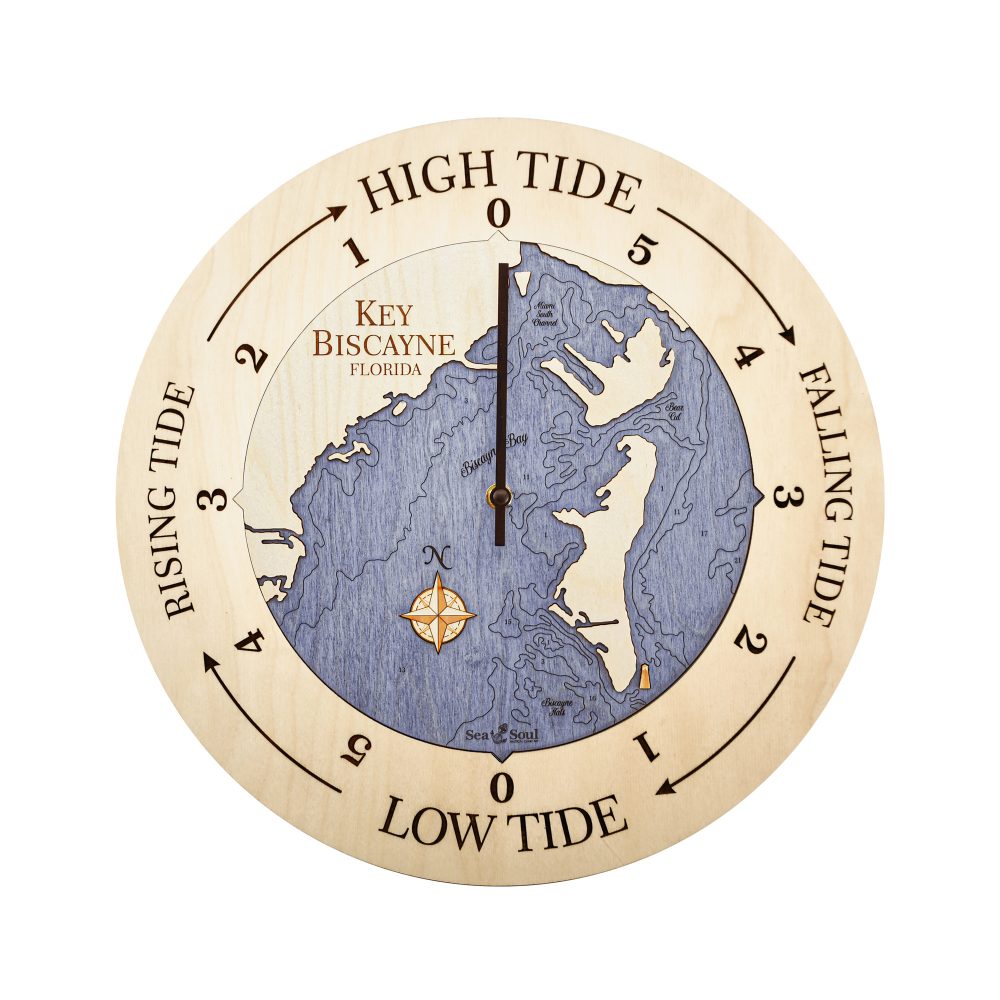 Key Biscayne Tide Clock Birch Accent with Deep Blue Water
