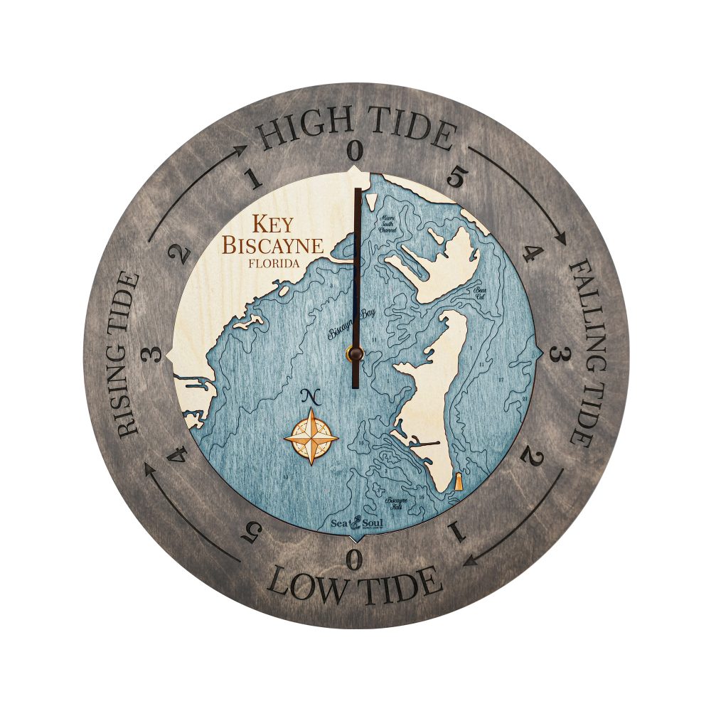 Key Biscayne Tide Clock Driftwood Accent with Blue Green Water