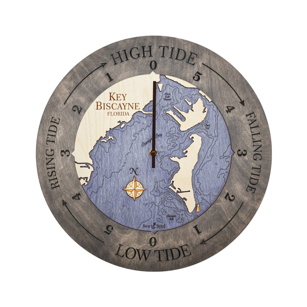 Key Biscayne Tide Clock Driftwood Accent with Deep Blue Water