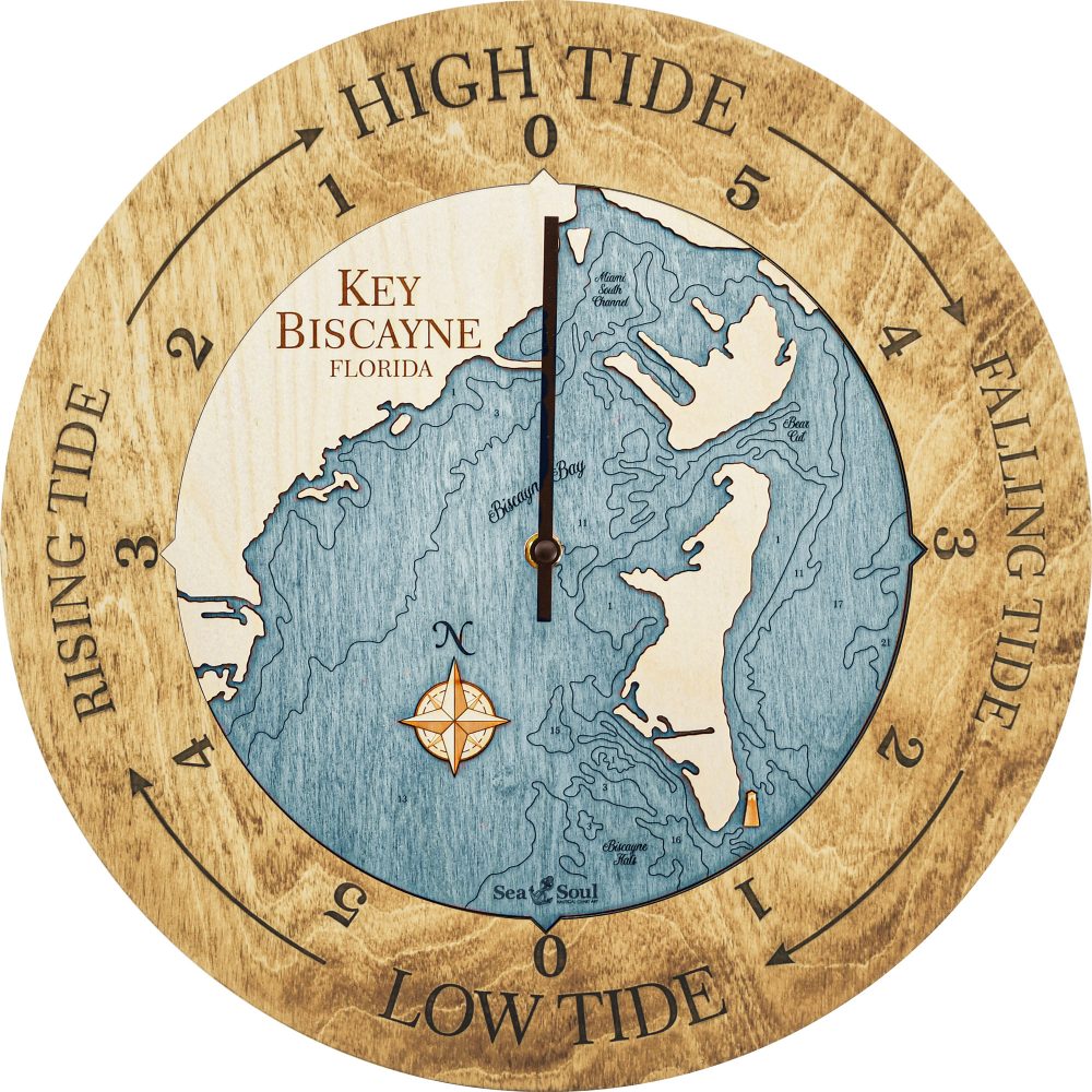 Key Biscayne Tide Clock Honey Accent with Blue Green Water Product Shot