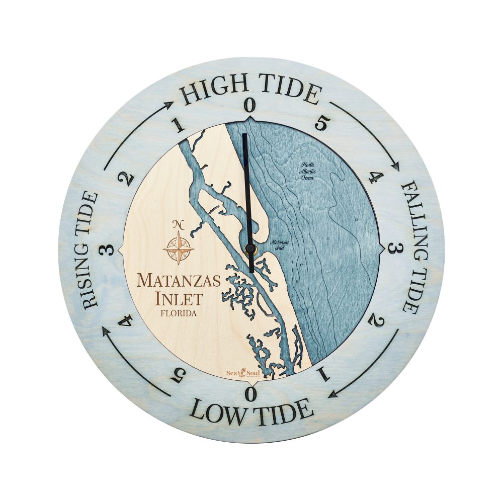 Matanzas Inlet Tide Clock Bleach Blue Accent with Blue Green Water
