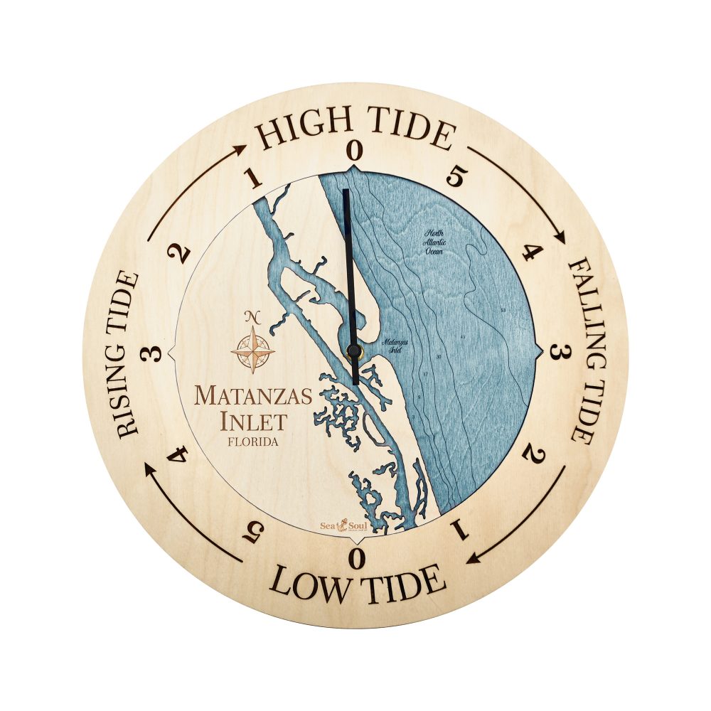 Matanzas Inlet Tide Clock Birch Accent with Blue Green Water