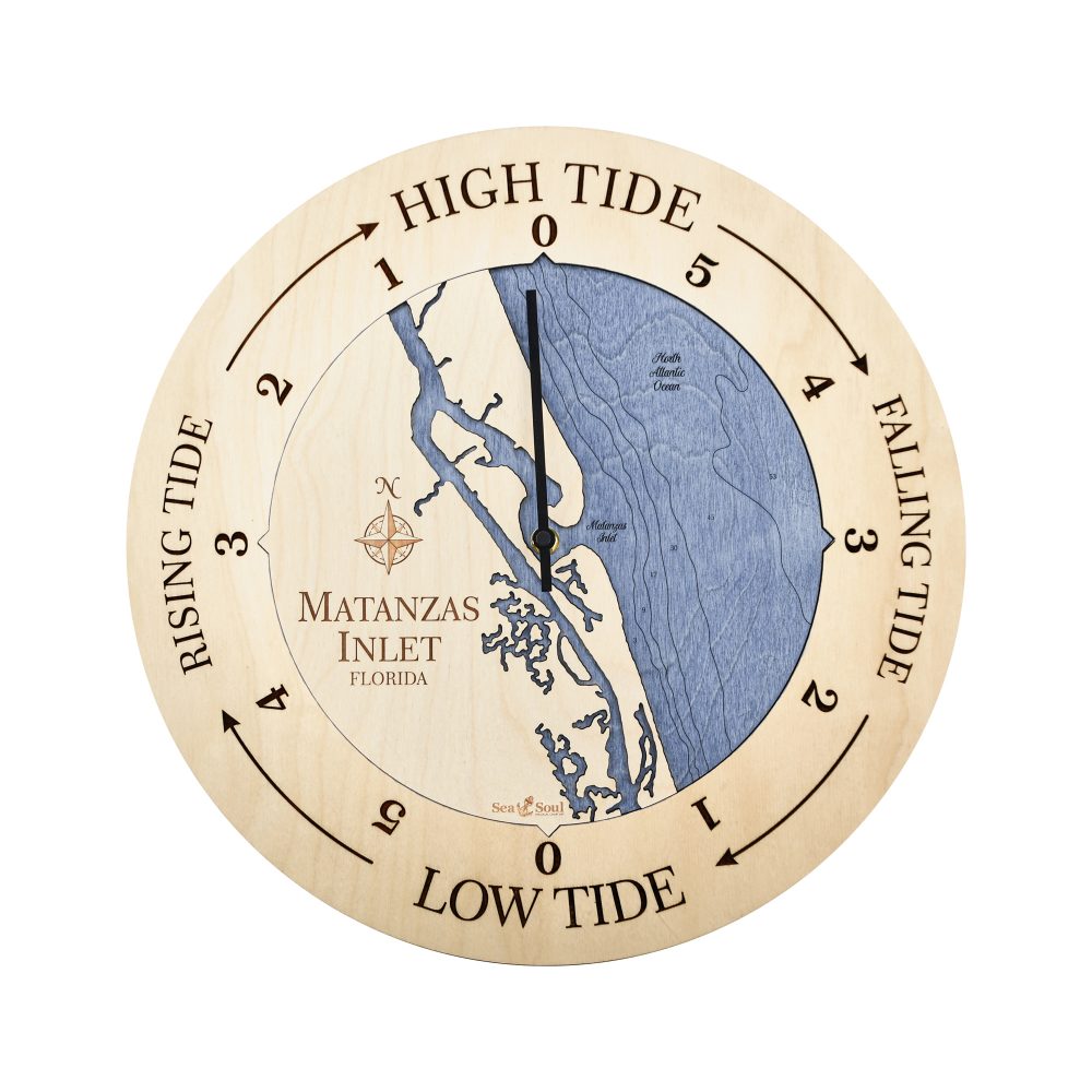 Matanzas Inlet Tide Clock Birch Accent with Deep Blue Water