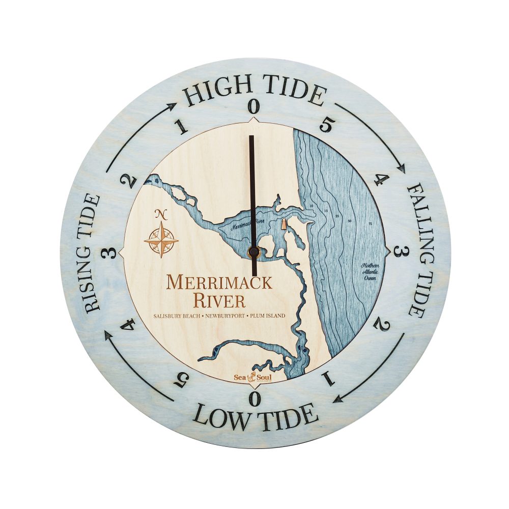 Merrimack River Tide Clock Bleach Blue Accent with Blue Green Water