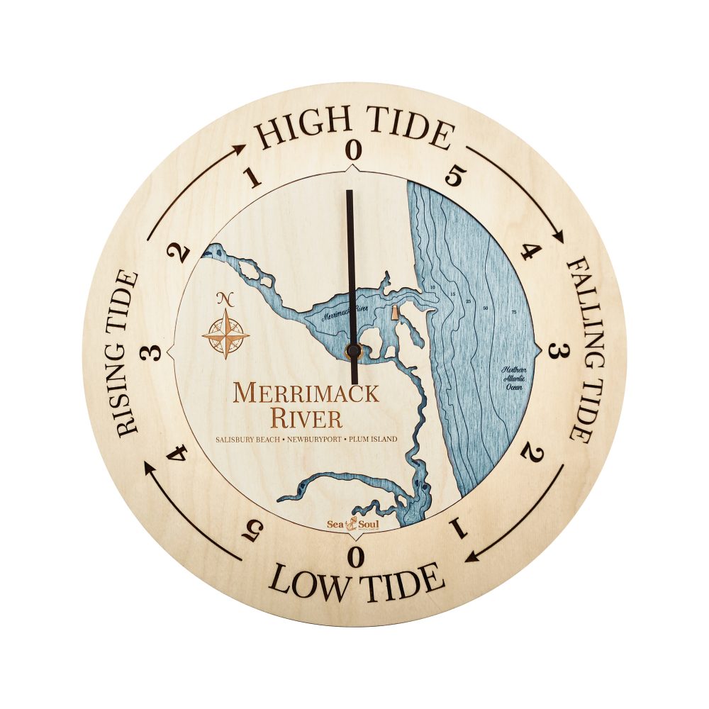 Merrimack River Tide Clock Birch Accent with Blue Green Water