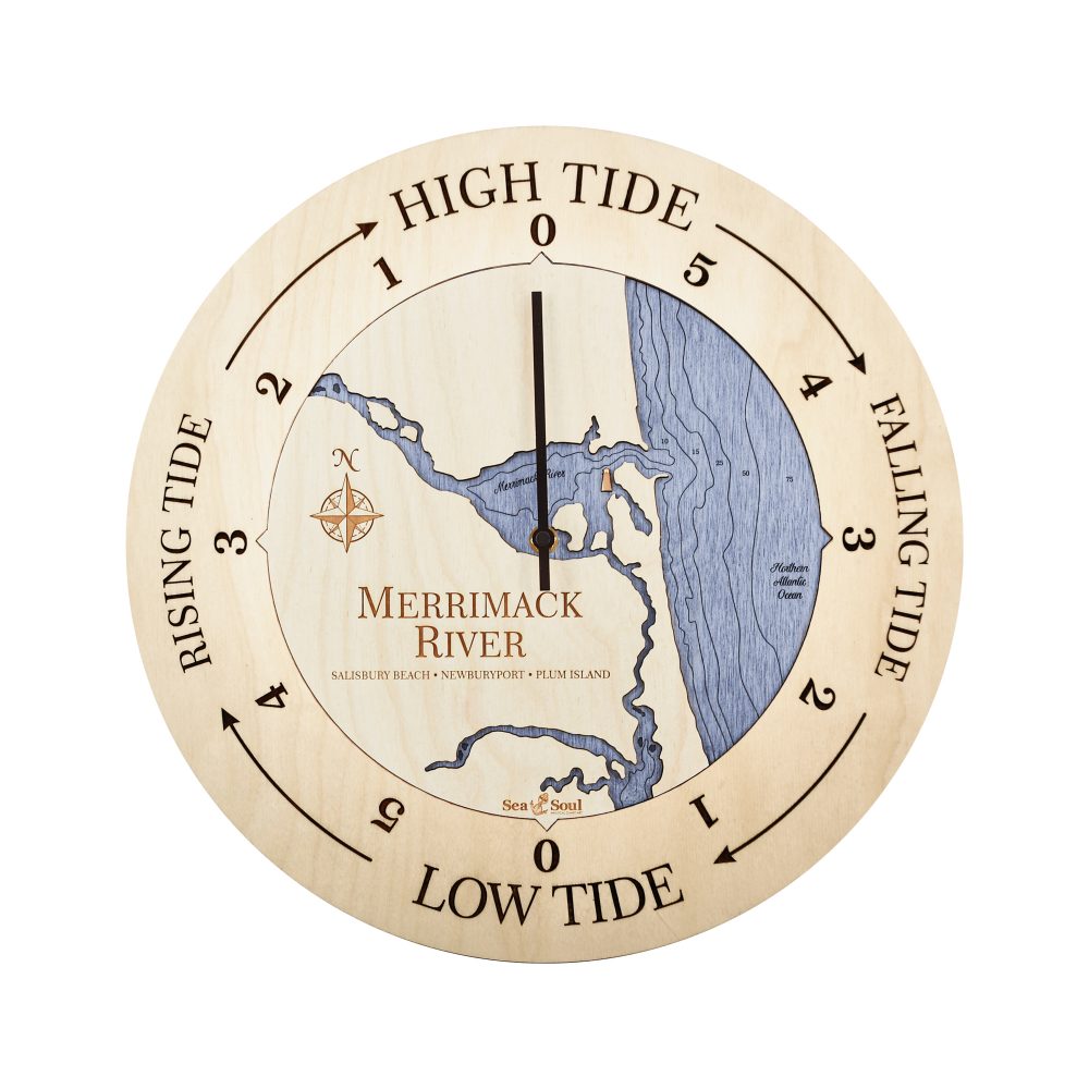 Merrimack River Tide Clock Birch Accent with Deep Blue Water