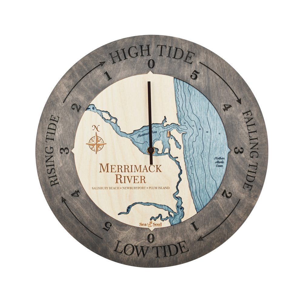 Merrimack River Tide Clock Driftwood Accent with Blue Green Water