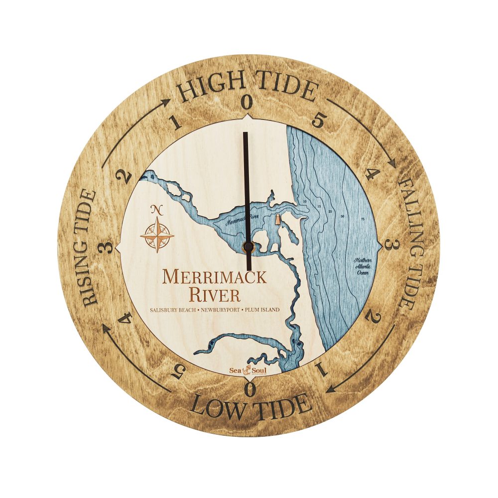 Merrimack River Tide Clock Honey Accent with Blue Green Water