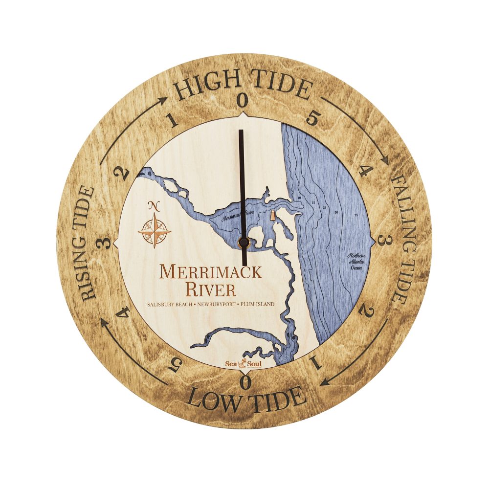 Merrimack River Tide Clock Honey Accent with Deep Blue Water
